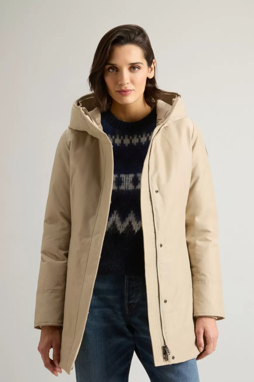 Boulder Parka mit Kapuze und abnehmbarem Pelzimitat-Besatz aus Ramar Cloth>Woolrich Discount
