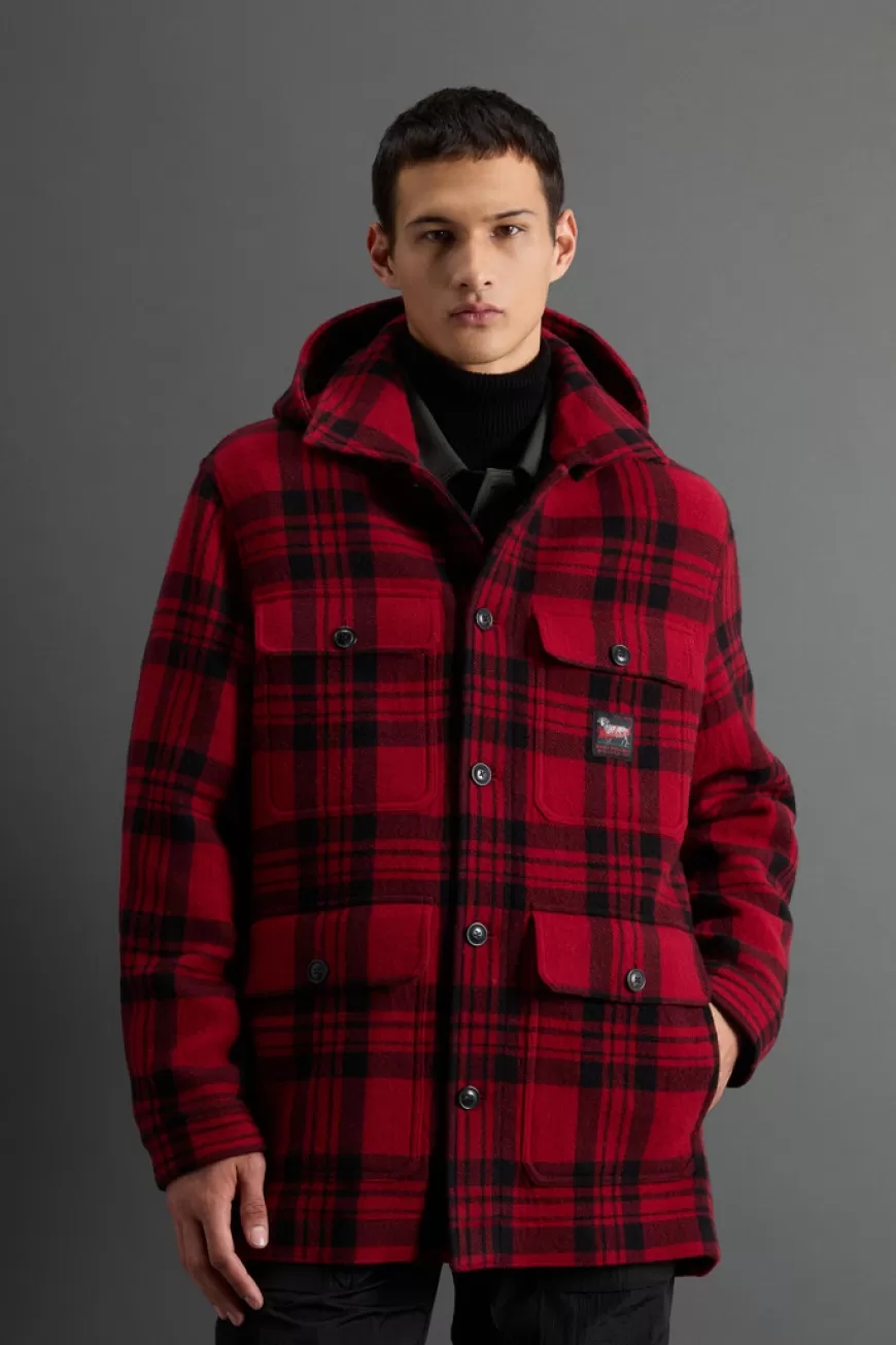 Karierte Jacke aus Wollmischung mit abnehmbarer Kapuze by Todd Snyder>Woolrich Sale