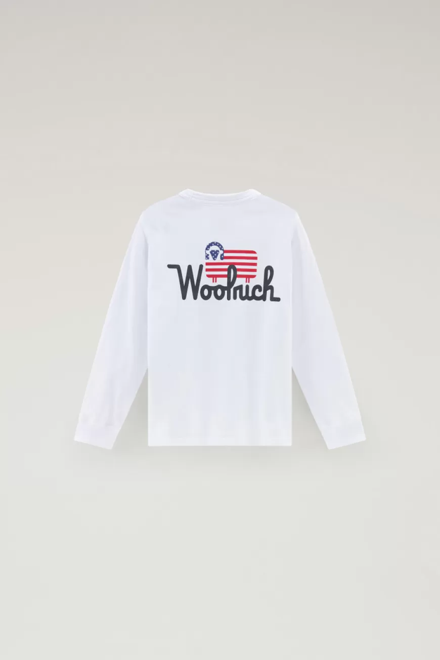 Langärmeliges T-Shirt aus reiner Baumwolle für Jungen>Woolrich Best