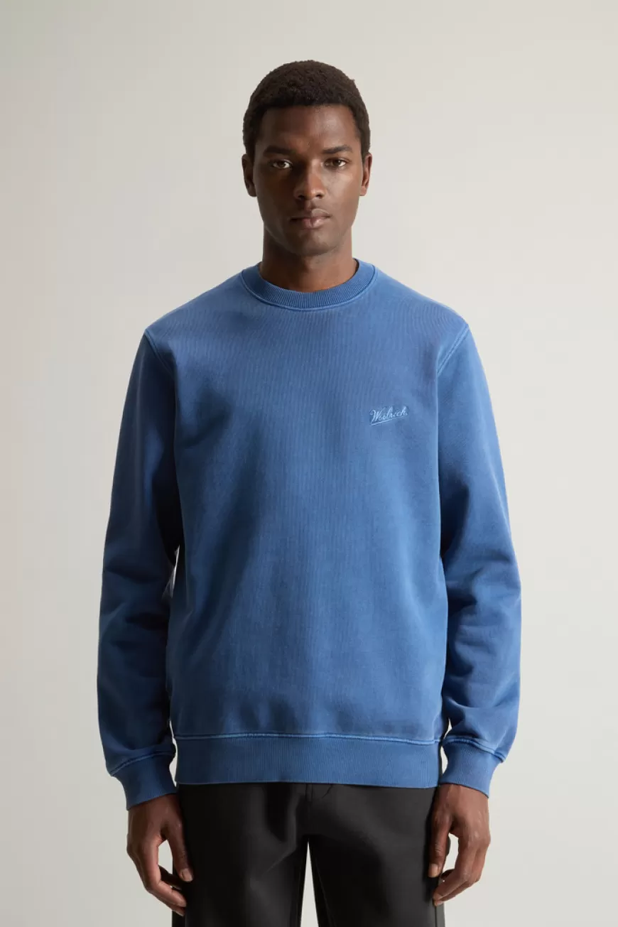 Stückgefärbtes Sweatshirt mit Rundhalsausschnitt aus reiner Baumwolle mit aufgesticktem Logo>Woolrich Outlet