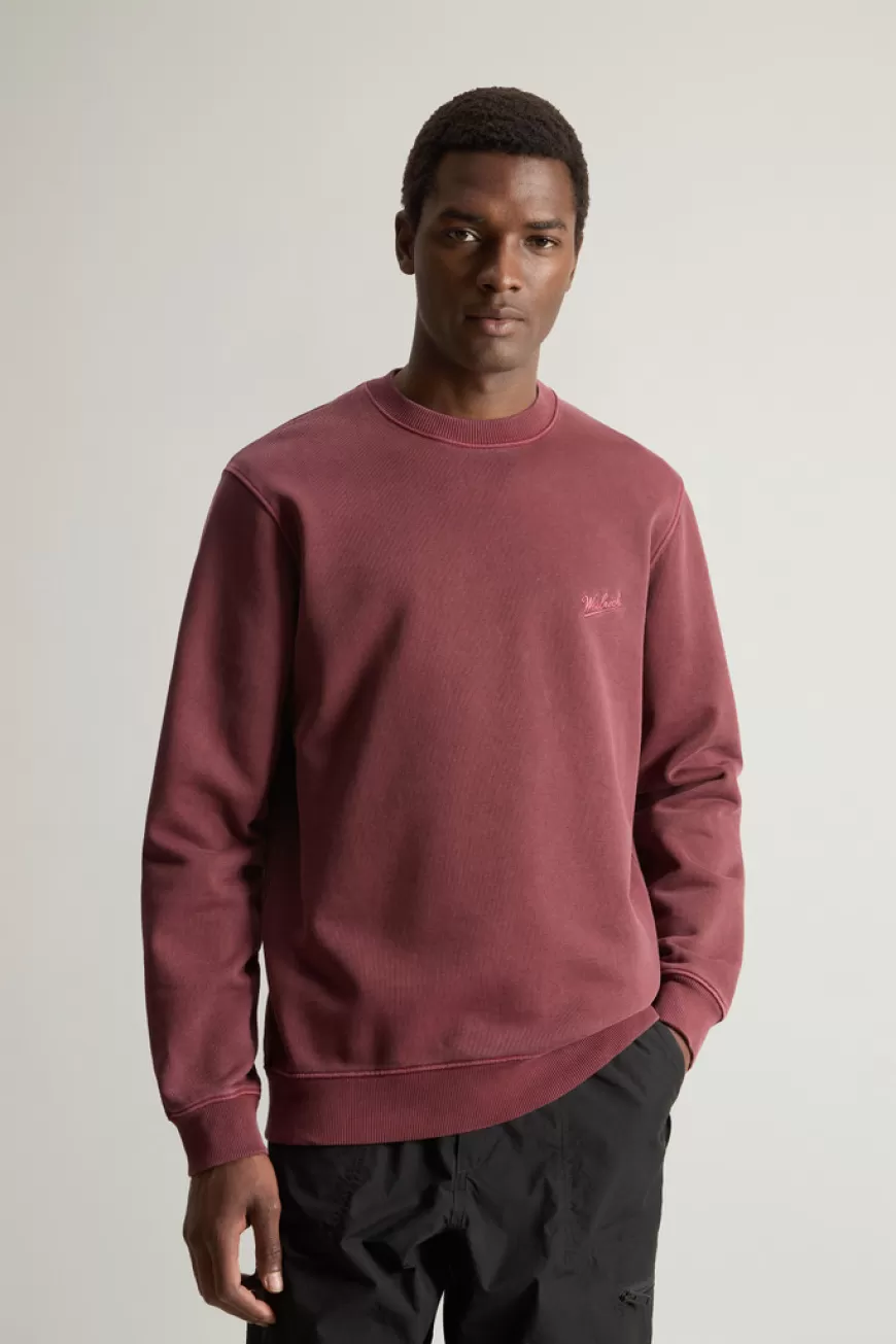 Stückgefärbtes Sweatshirt mit Rundhalsausschnitt aus reiner Baumwolle mit aufgesticktem Logo>Woolrich Sale