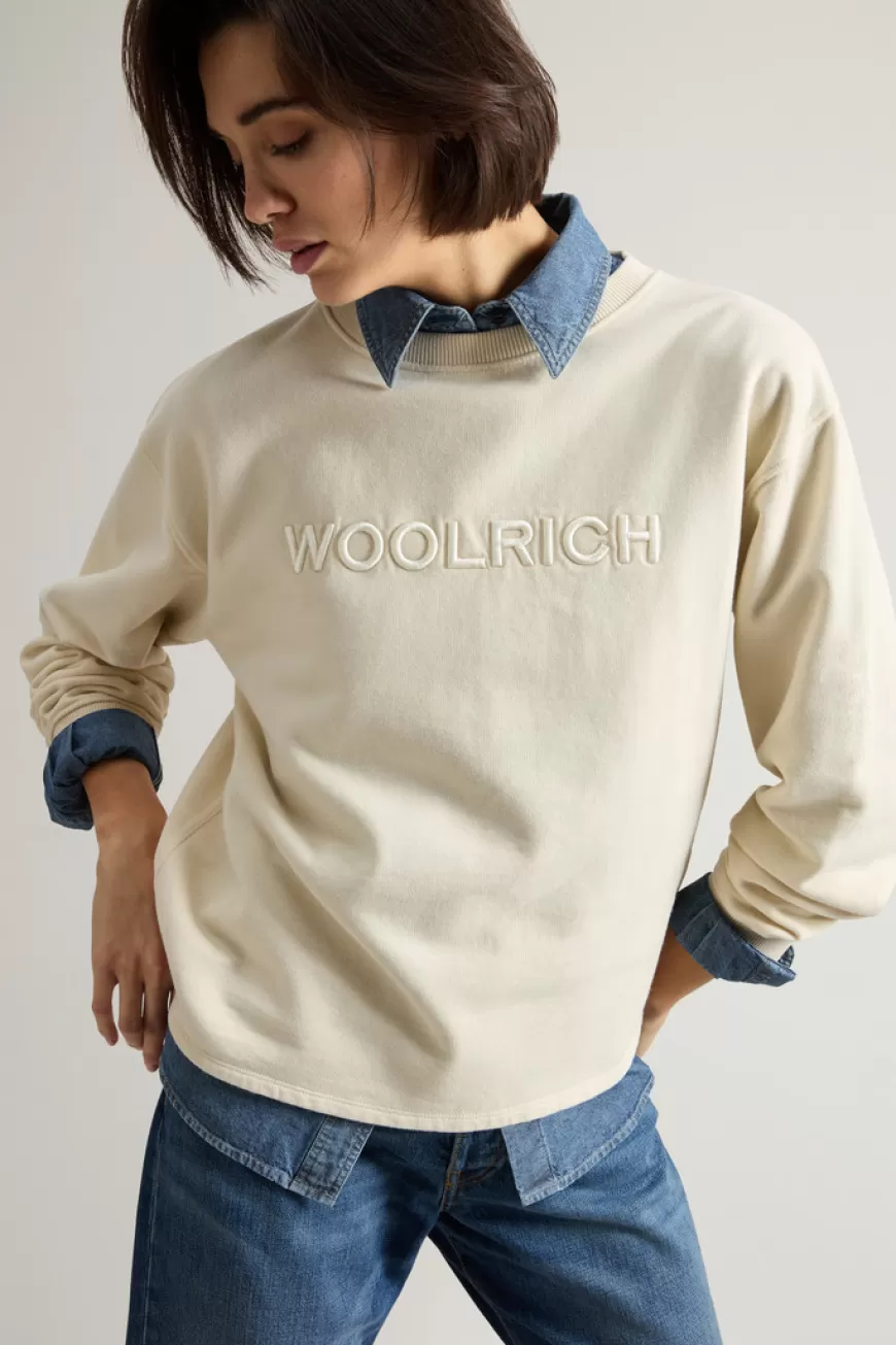 Sweatshirt mit Rundhalsausschnitt aus reiner Baumwolle mit aufgesticktem Schriftzug auf der Brust>Woolrich Best