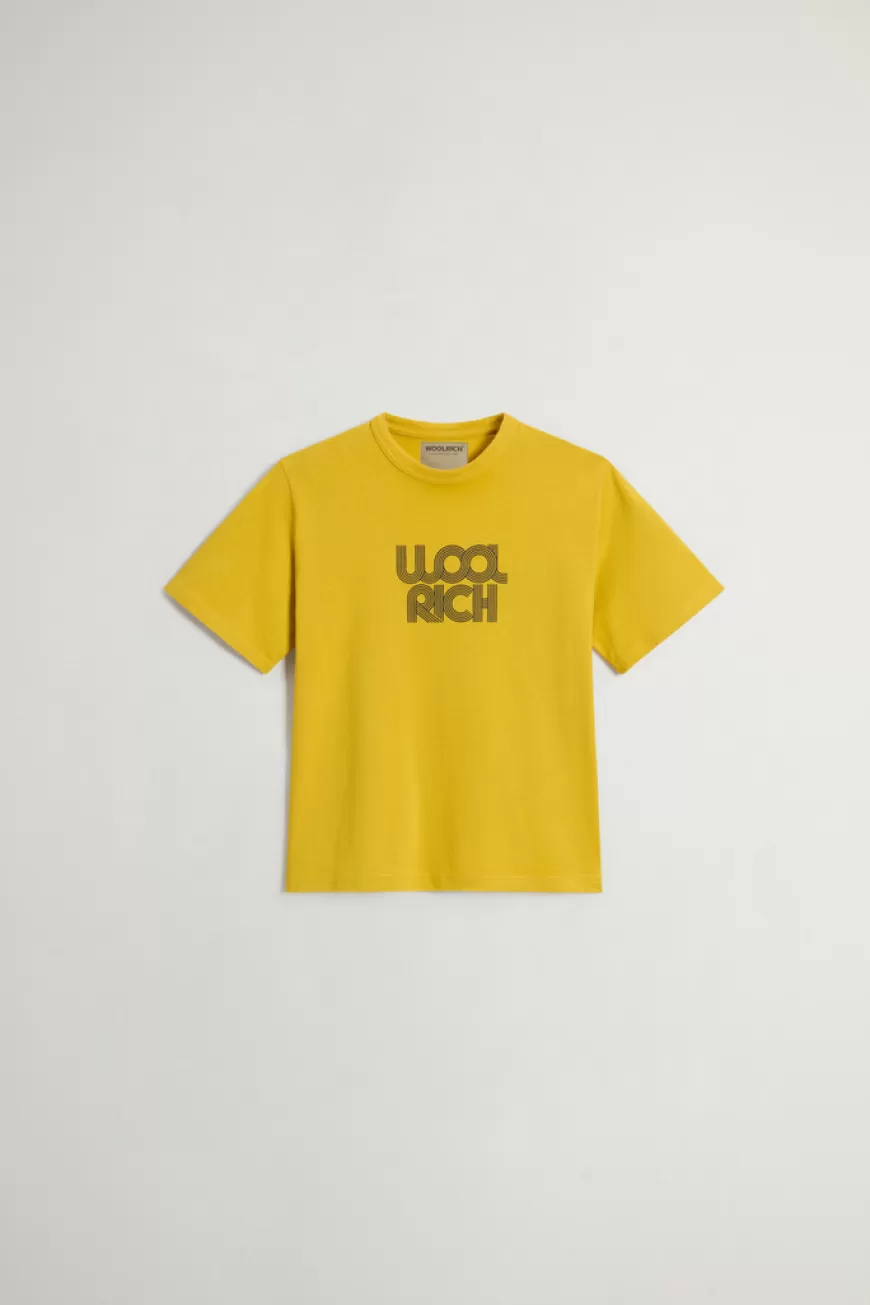T-Shirt aus reiner Baumwolle für Jungen mit Logoprint auf der Brust>Woolrich Outlet