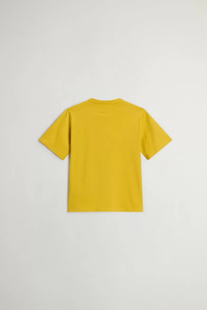 T-Shirt aus reiner Baumwolle für Jungen mit Logoprint auf der Brust>Woolrich Outlet